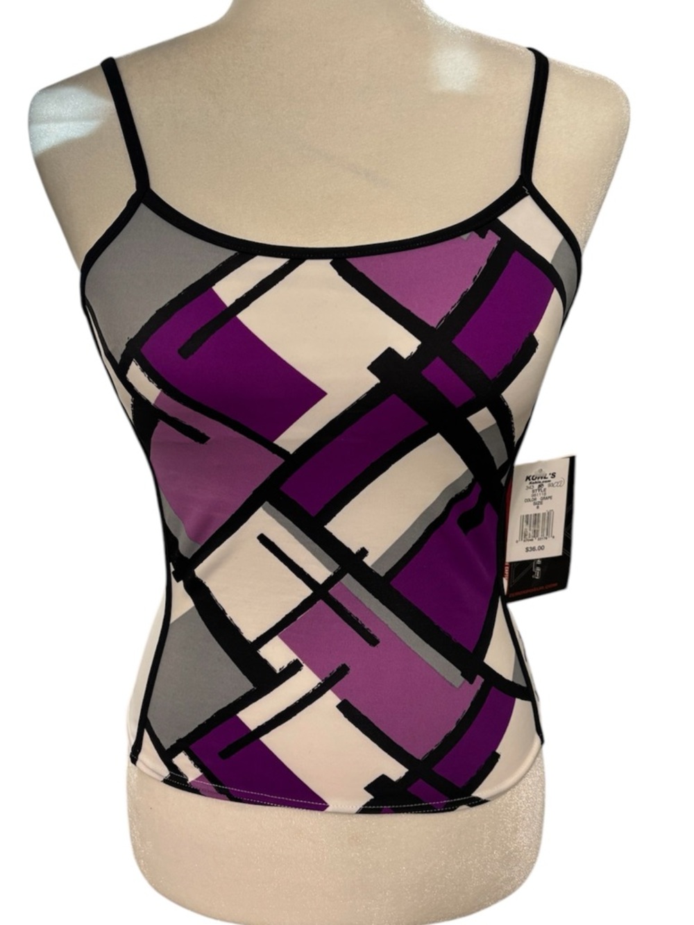 ZEROXPOSURE Purple and Black Geo Tankini Top Size 8 *NEW*
